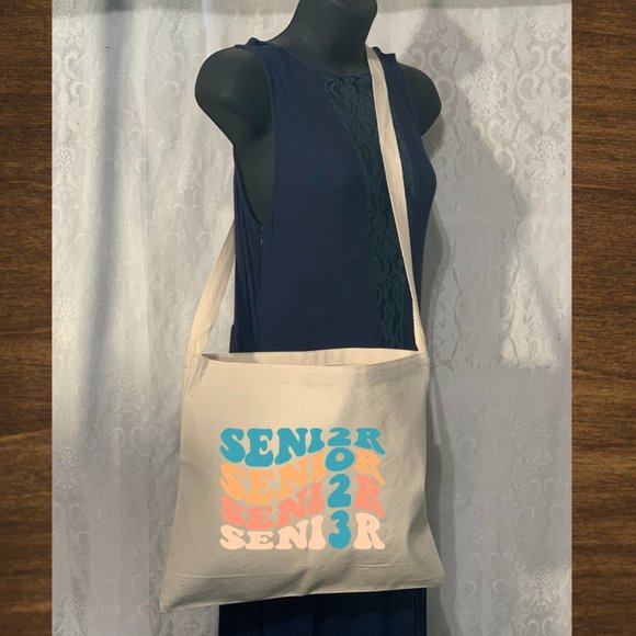 Senior Class of 2023 Grad Crossbody Messenger Canvas Tote Bag with Long Straps - Picture 2 of 6
